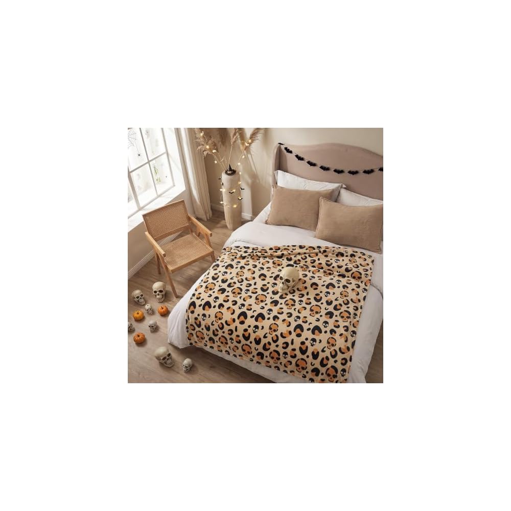 Halloween Throw Blanket Leopard Skull Flannel Blanket
