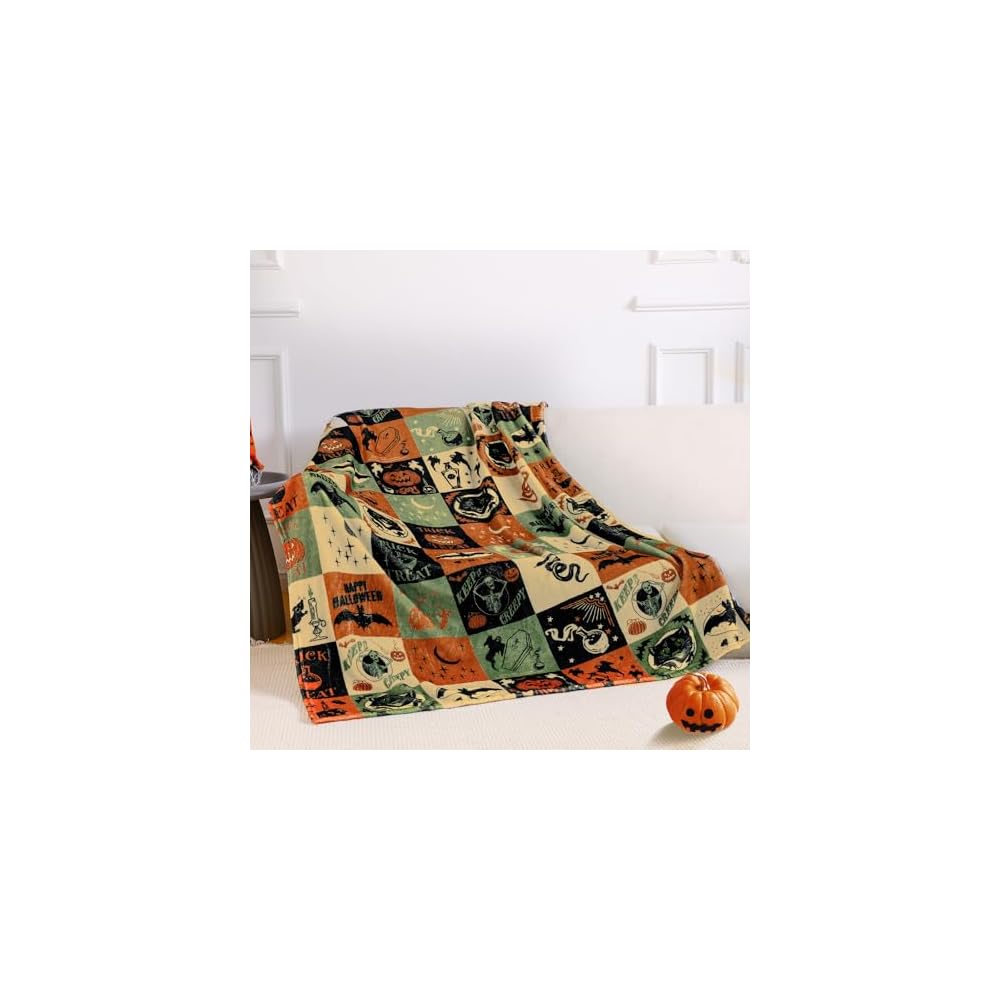Halloween Throw Blanket Leopard Skull Flannel Blanket