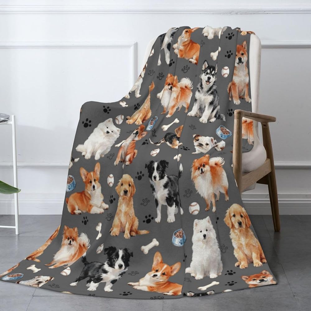 Dog Blankets 50"x40" Puppy Blanket With Dogs on it Gifts Blanket for Kids